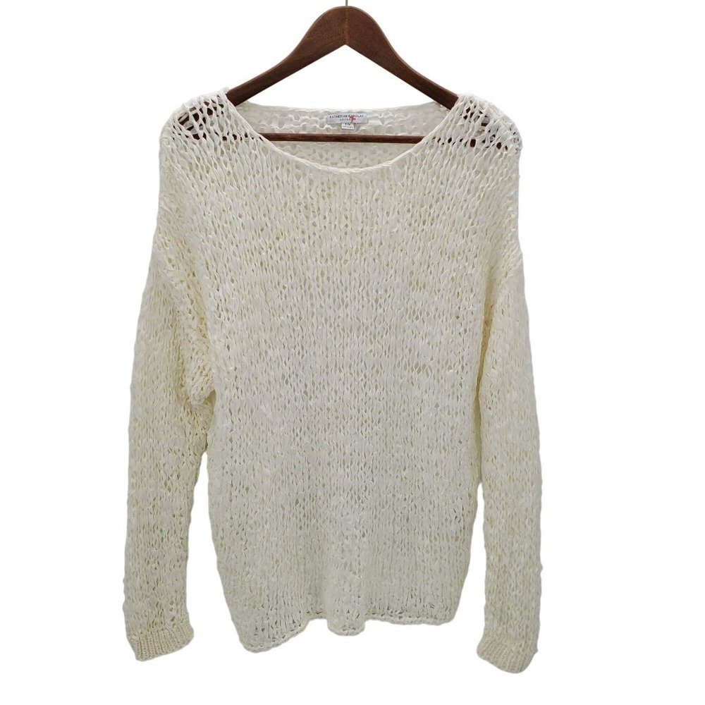 Katherine Barclay Montreal Womens Ivory Cream Knit Sweater Sz S/M Scoop‎ Neck